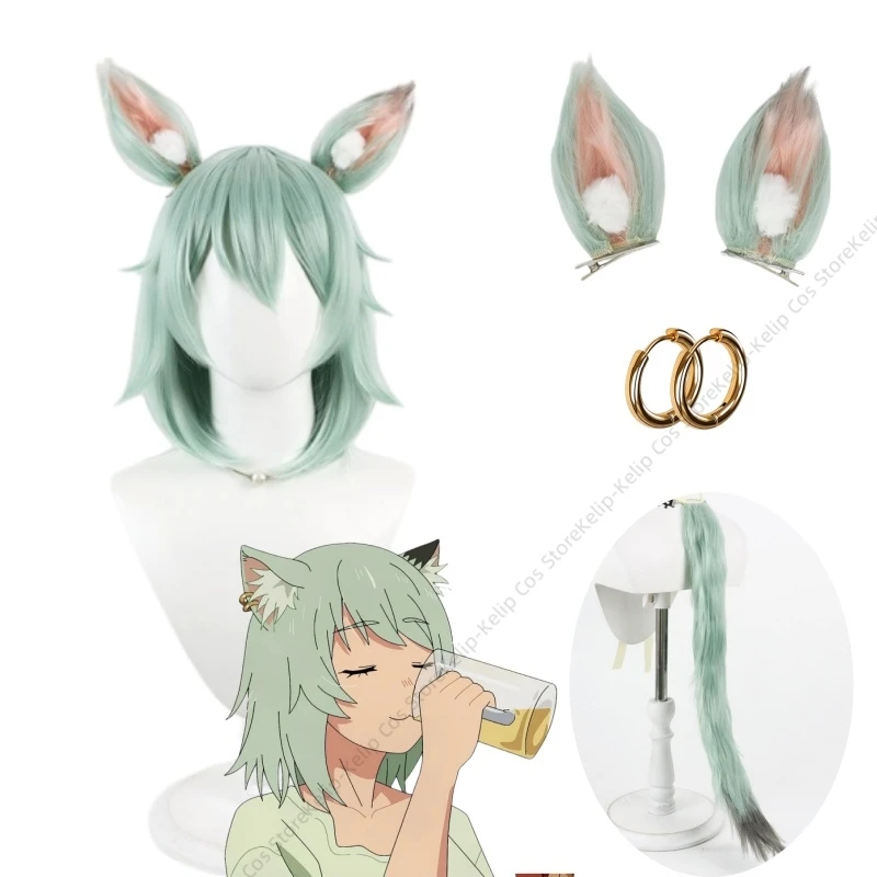 Фото Косплей-парик Sato Yaniko Nico Nyan Chainsmoker Cat, съемные уши, хвост, серьги, аниме-парик из синтетических волос, головной убор, комплект для костюма №1