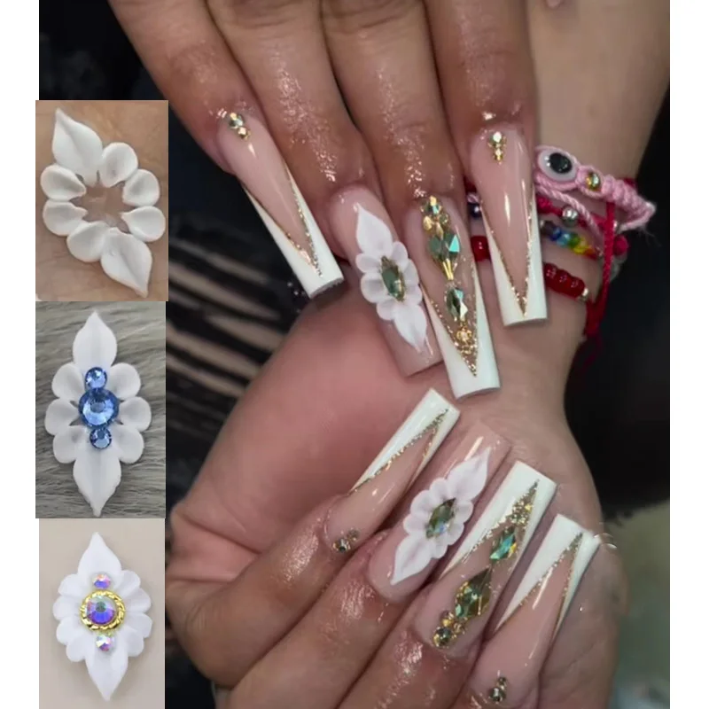 

3D изысканные Искусственные цветы ручной работы, подвески для ногтей, лепесток с жемчугом, искусственные кристаллы