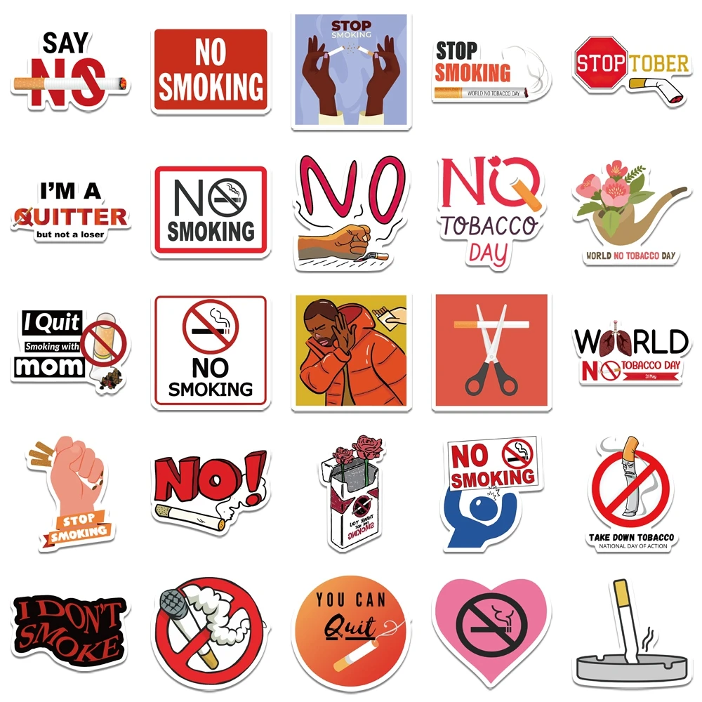 10/50PCS 5.31 World No Tobacco Day Smoking Sticker Perfect Cartoon Decal Stickers for Car Guitar Laptop Luggage Bike Kids Toy - купить по