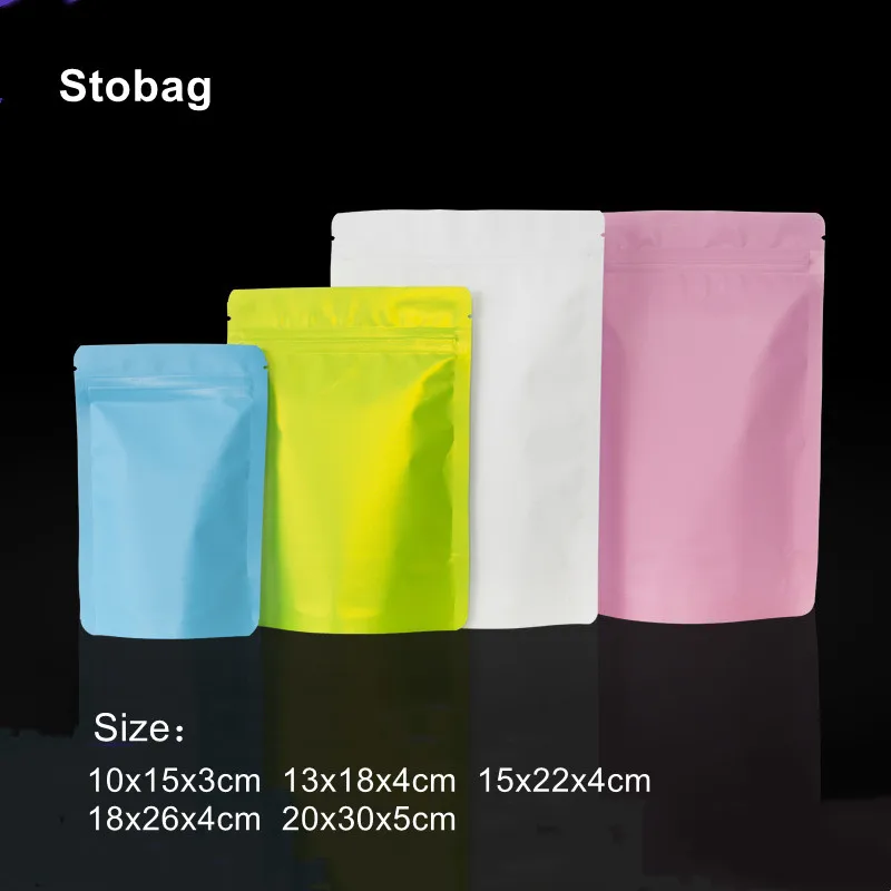 

StoBag 50pcs Color Frosted Food Packaging Ziplock Bags Aluminum Foil Sealed Storage Pouches Candy Tea Nuts Dried Fruit Zip Logo