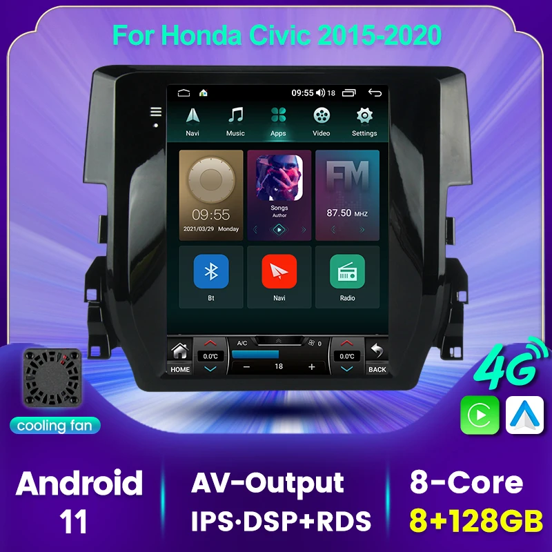 

Car Multimedia Player Stereo GPS Radio Navigation NAVI Android Screen for Honda Civic FC FK 2015-2020 Android 11 128G ROM IPS