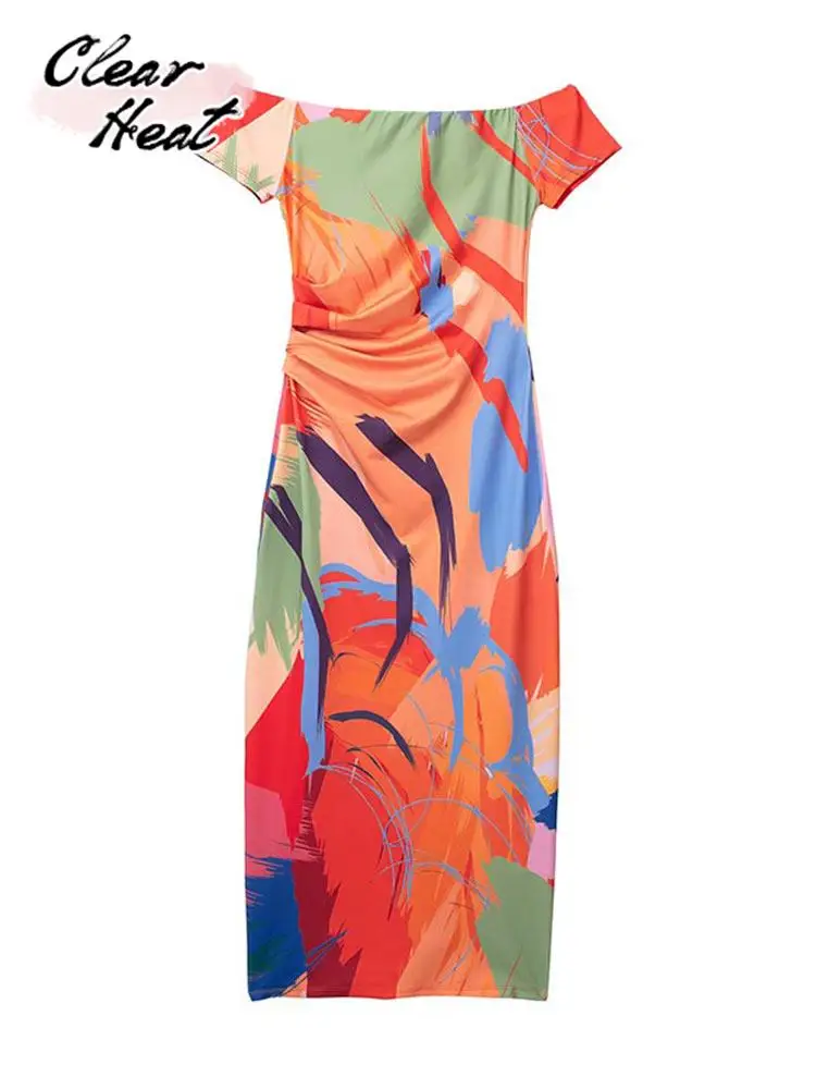 

Fashion Printed Off Shlouder Maxi Dresses For Women Sexy Slash Neck Skinny Wrap Waist Long Robe Summer Lady Causal Wear Vestidos