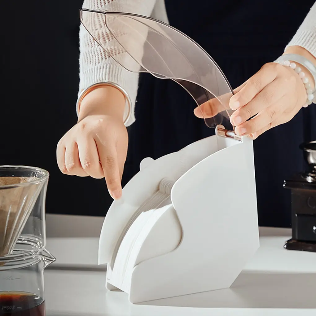 

Hand Drip Coffee Filter Paper Holder Storage Rack with Acrylic Cover Dispenser Storage Barista Tools