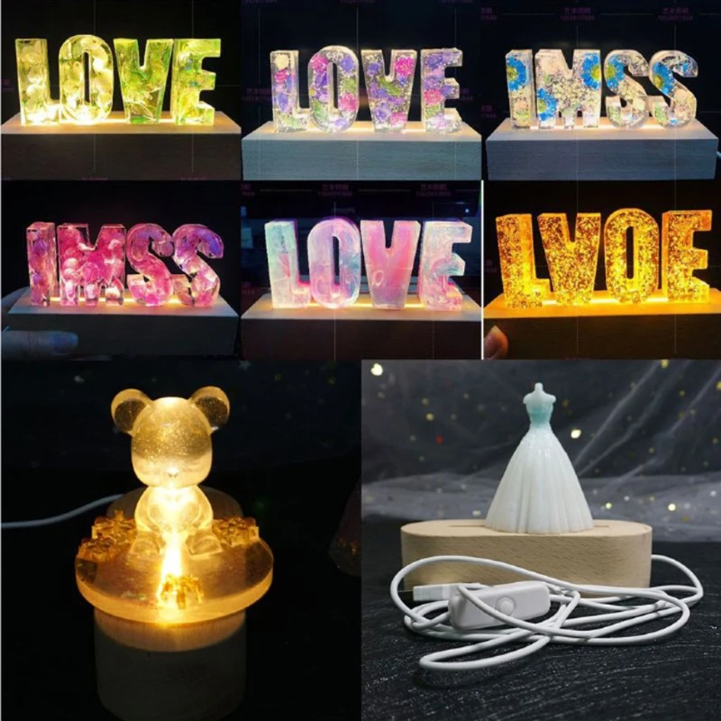 

Rectangle LED Lights Display Base Wooden Lighted Base Stand Lasers Crystal Glass Night Lighted Base Resin Art Ornament