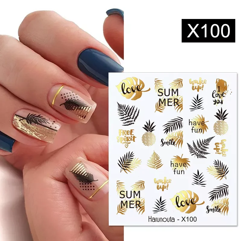

Gold Black Water Decals Women Face Sketch Abstract Butterfly Image Sexy Girl Nail Art Decor Sliders Stickers for Nails