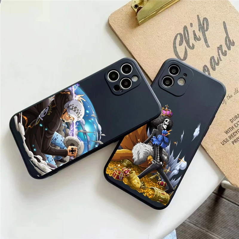 

ONE PIECE Japan Anime Phone Case For Apple iPhone 11 12 13 Pro Max 12 13 Mini X XR XS Max 6 6s 7 8 Plus Liquid Silicon Black
