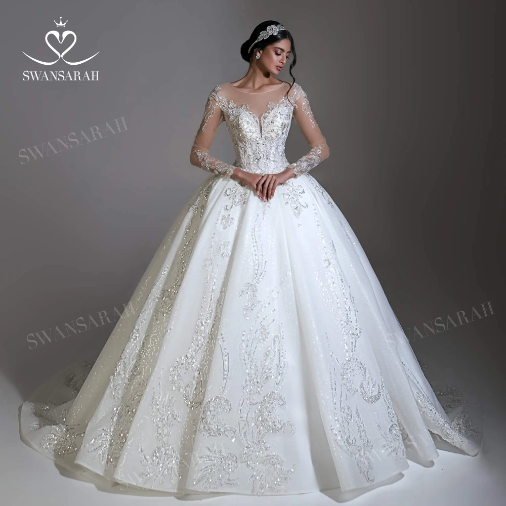 

Sweetheart Ball Gown Wedding Dress 2023 Vintage Long Sleeve Court Train Princess Bride SwanSarah N437 Custom Vestido De Novia