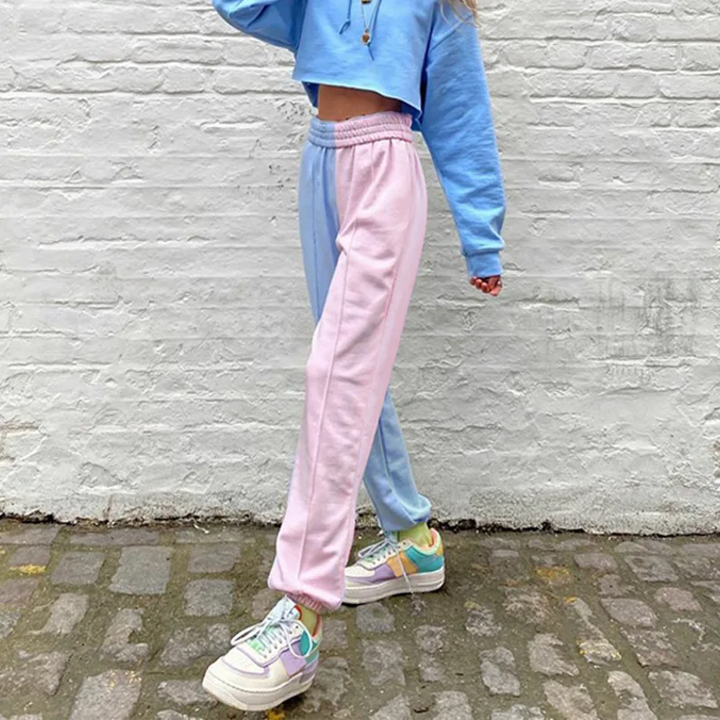

Women New Fashion Contrast Color Streetwear Pants 2021 High Waist Loose Jogger Pant Female Casual Sportswear Sweet Trousers Pop
