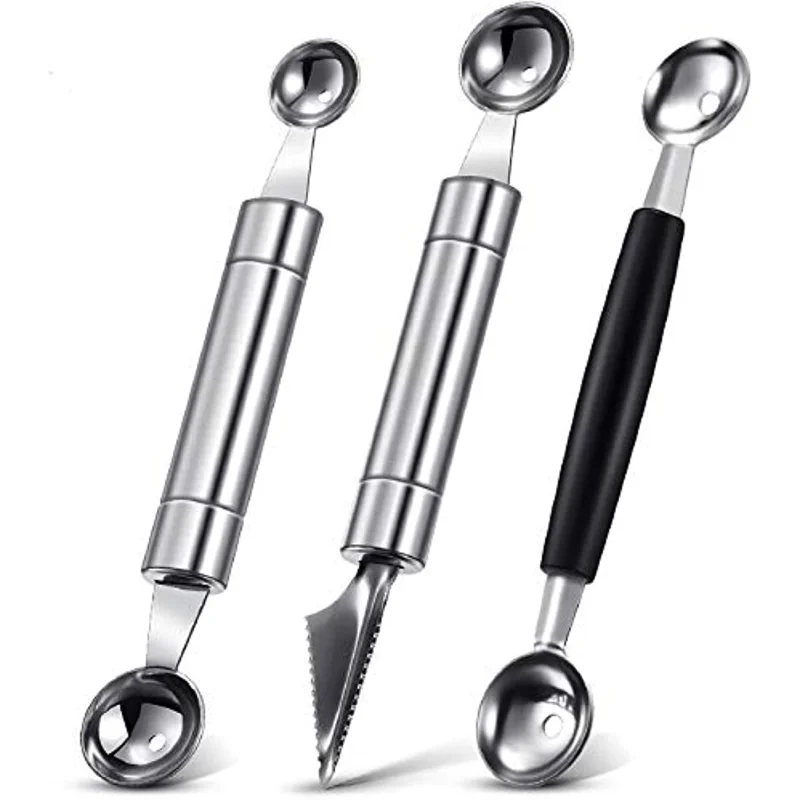

3 Pieces Stainless Steel Fruit Carving Knife,Stainless Steel Fruit Carving Tools Knife Fruit Fork Kit,Pulp Separator Cream Scoop
