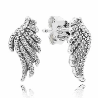 original sparkling majestic feathers with crystal stud earrings for women 925 sterling silver wedding gift pandora jewelry