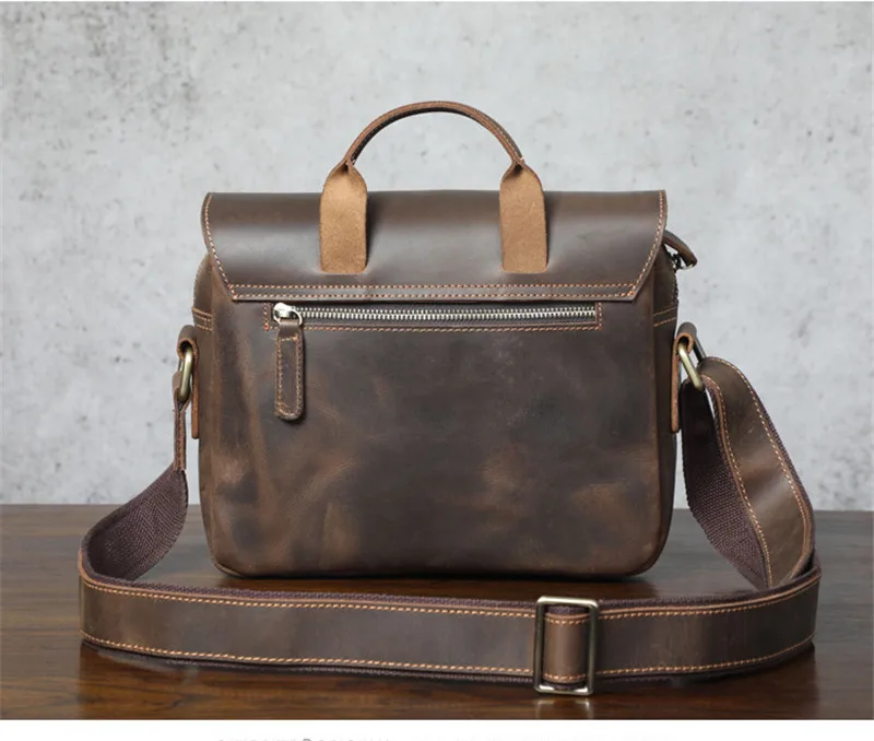 Casual natural organizer genuine leather men's messenger bag retro outdoor work travel crazy horse cowhide shoulder bag satchel