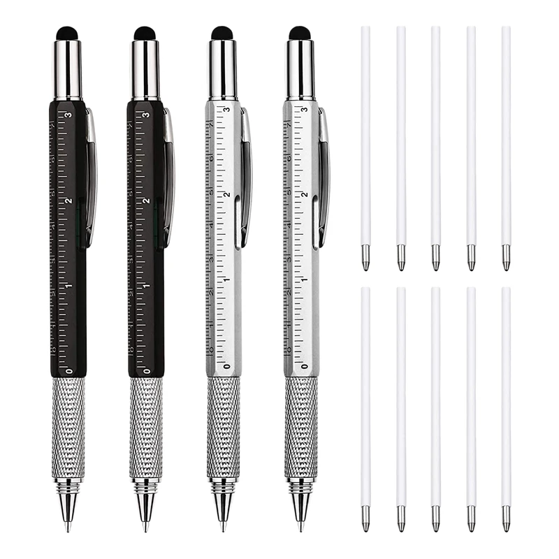 

4 Pcs 6-In-1 Multitool Ballpoint Pens Gift Tool Pen Personalized Pen With Ruler Tool Gadget Pen Gift For Men