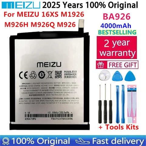 100% Оригинальный аккумулятор BA926 Meizu 4000 мАч для Meizu 16XS M1926 M926H M926Q M926 мобильный телефон высококачественные батареи батарея