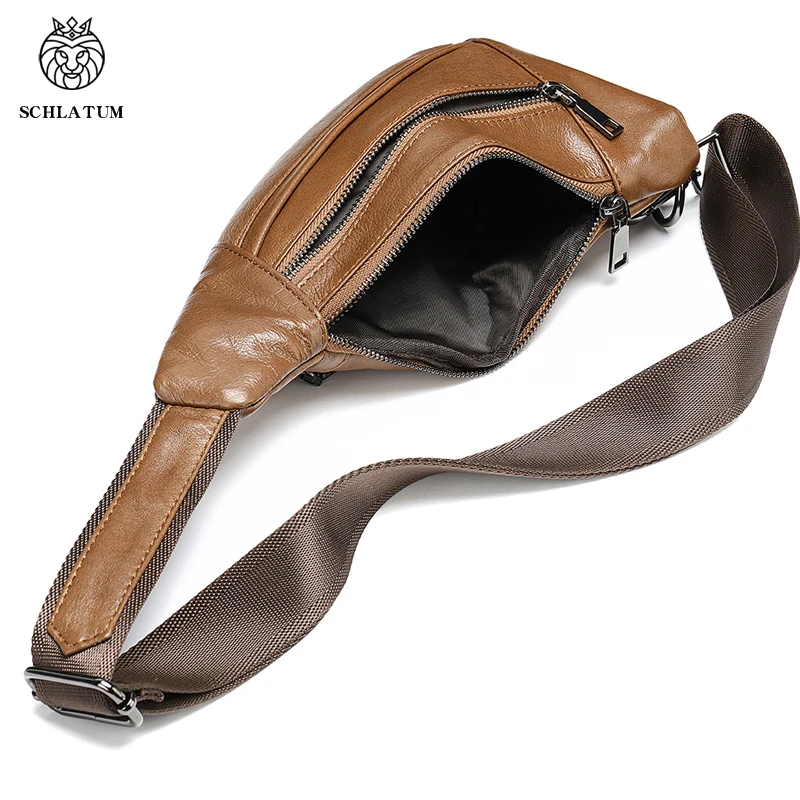 SCHLATUM Genuine Leather Men's Chest Bag Cowhide Casual Messenger Large-Capacity Sports Male Shoulder Bag