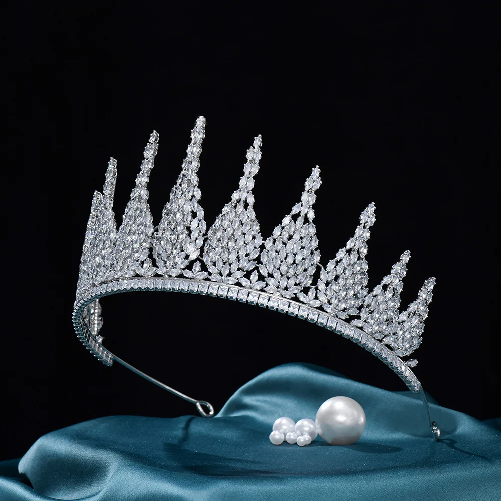 Large Crown Hair Ornament Bridal Headwear Baroque Zircon Tiaras Birthday Queen Party Luxury Badge