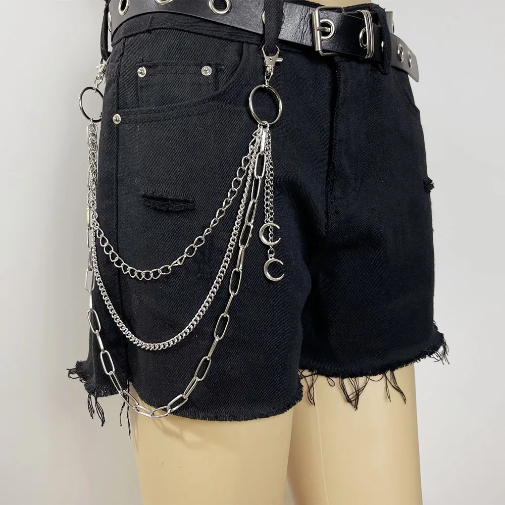 Fashion Metal Waist Chains Crescent Moon Pendants Belt Loop Decorations Hip Hop Style Trousers Jeans Accessories
