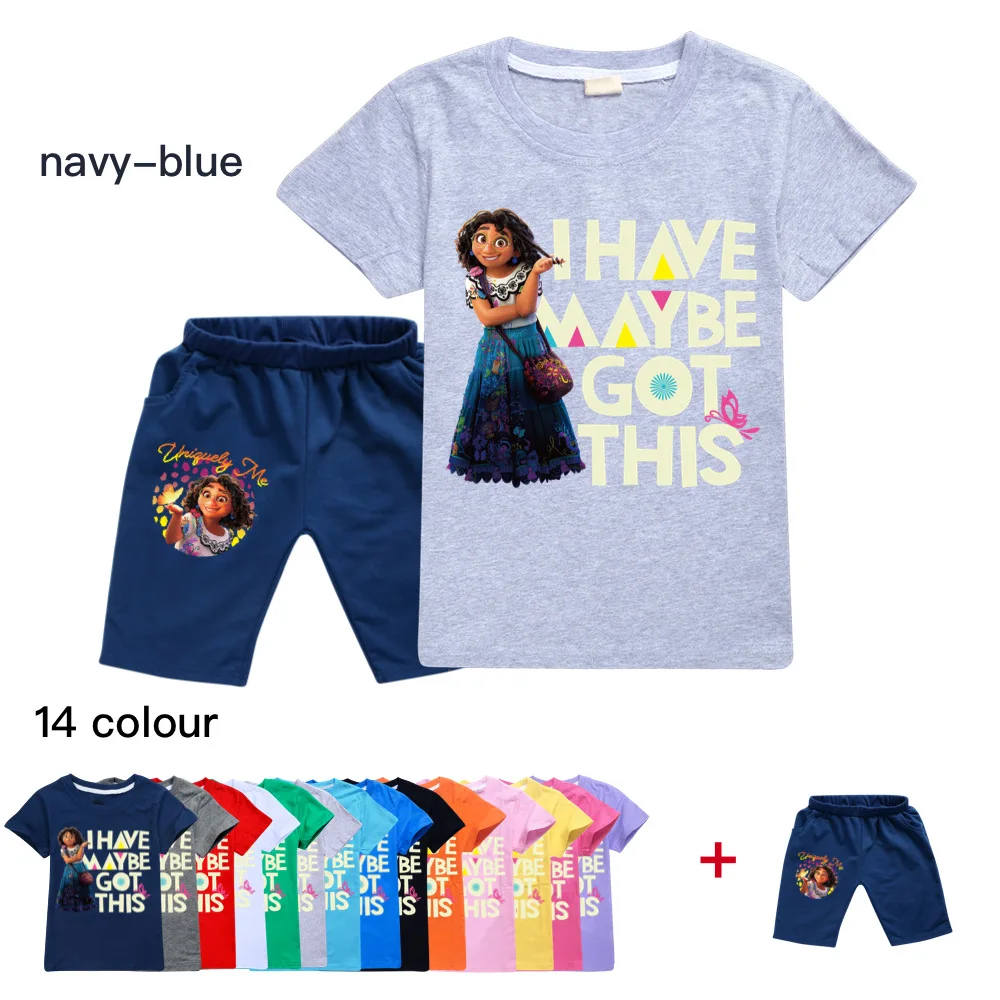 

2022 New Disney Summer Encanto Cartoon Printed Cotton Casual Comfortable Cute Boys and Girls T+ Shorts Suit 2-16Y