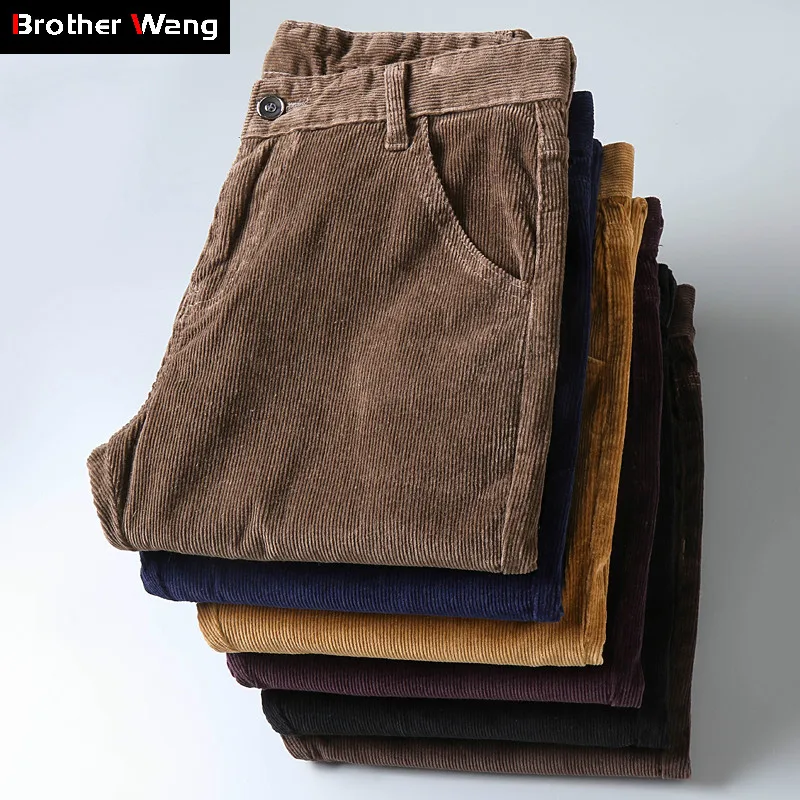 6 Color Men's Thick Corduroy Casual Pants 2023 Winter New Style Business Fashion Stretch Regular Fit Trousers Male Brand Clothes