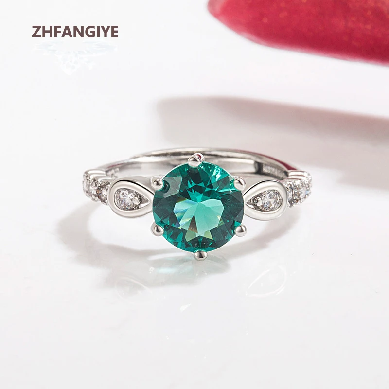 

ZHFANGIYE Women Ring 925 Silver Jewelry with Emerald Zircon Gemstone Ornaments Finger Rings Wedding Party Engagement Bridal Gift