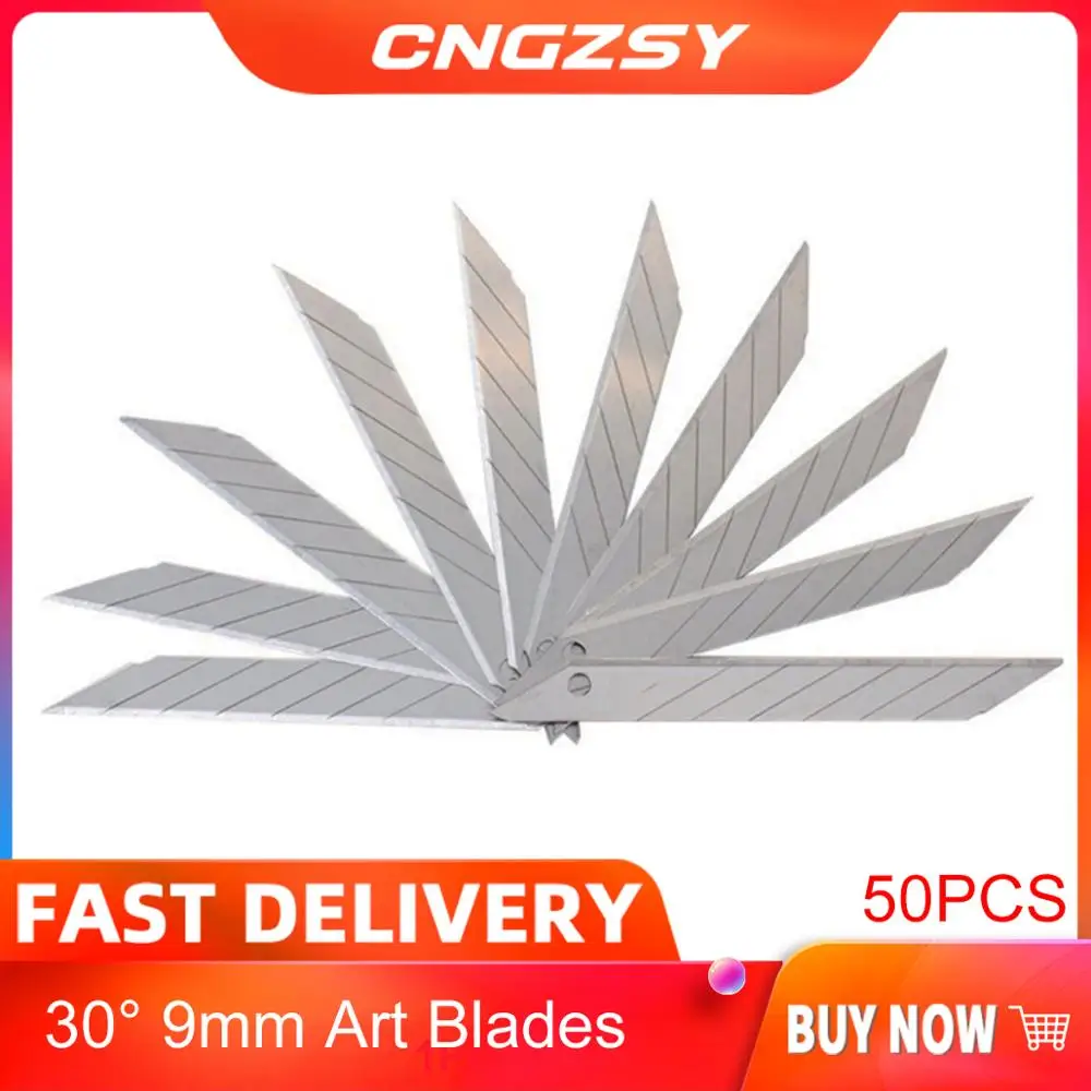 

CNGZSY 50PCS Blades 9mm 30 Degree Stainless Steel Tip For Utility Knife School Office Stationery Packing Wrapping Art Cutter E03