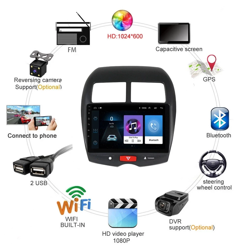 Автомагнитола 4G мультимедийный видеоплеер Android 10 2 din dvd Carplay Navi GPS для Mitsubishi ASX 1 2010