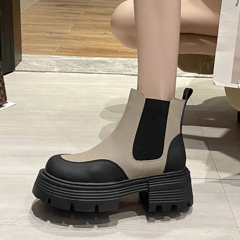 Ladies Flat Platform Sports Chelsea Ankle Boots 2023 Winter New Fashion Motorcycle Boots Casual Ladies Snow Boots Botas Mujer