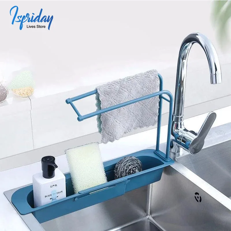 

Telescopic Sink Kitchen Drainer Rack Storage Basket Bag Faucet Holder Sponge Holder Adjustable Bathroom Holder For Home Kitchen