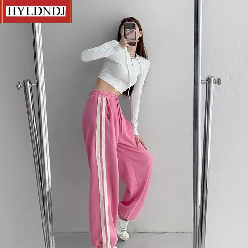 New Women's Spring /autumn Fashion Solid Color High Waist Casual Loose Drawstring Drawstring Sports Pants