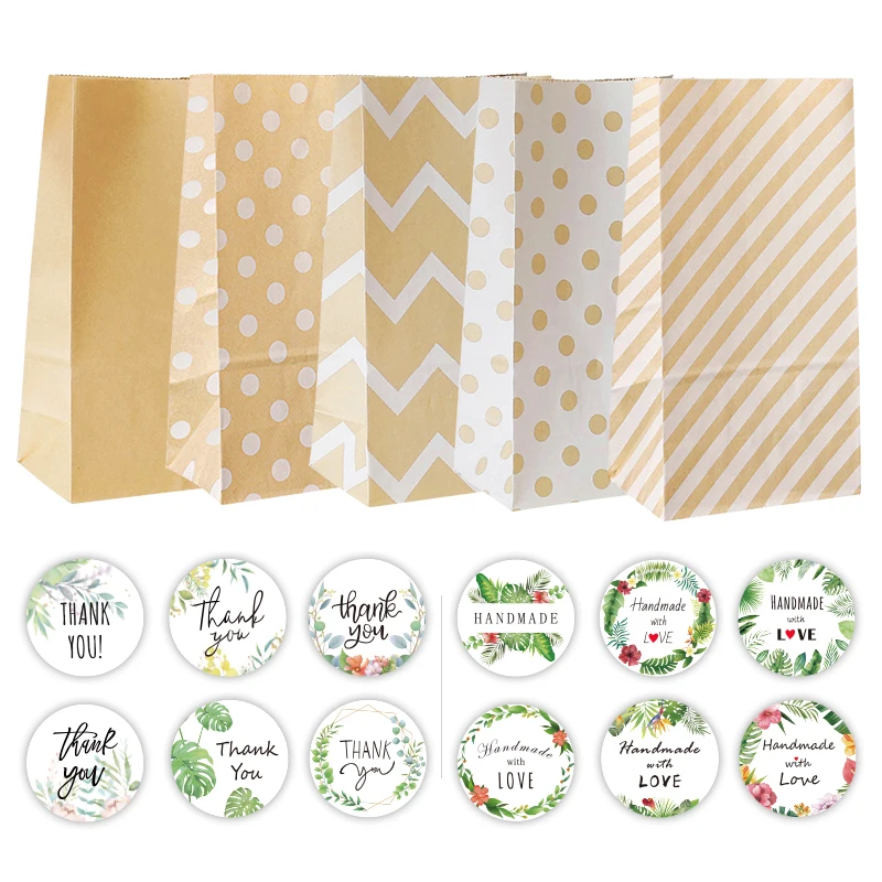 

10Sets Vintage Dot Stripe Chevron Kraft Paper Bags Wedding Christmas Party Favor Bag DIY Handmade Craft Gift Wrapping Supplies