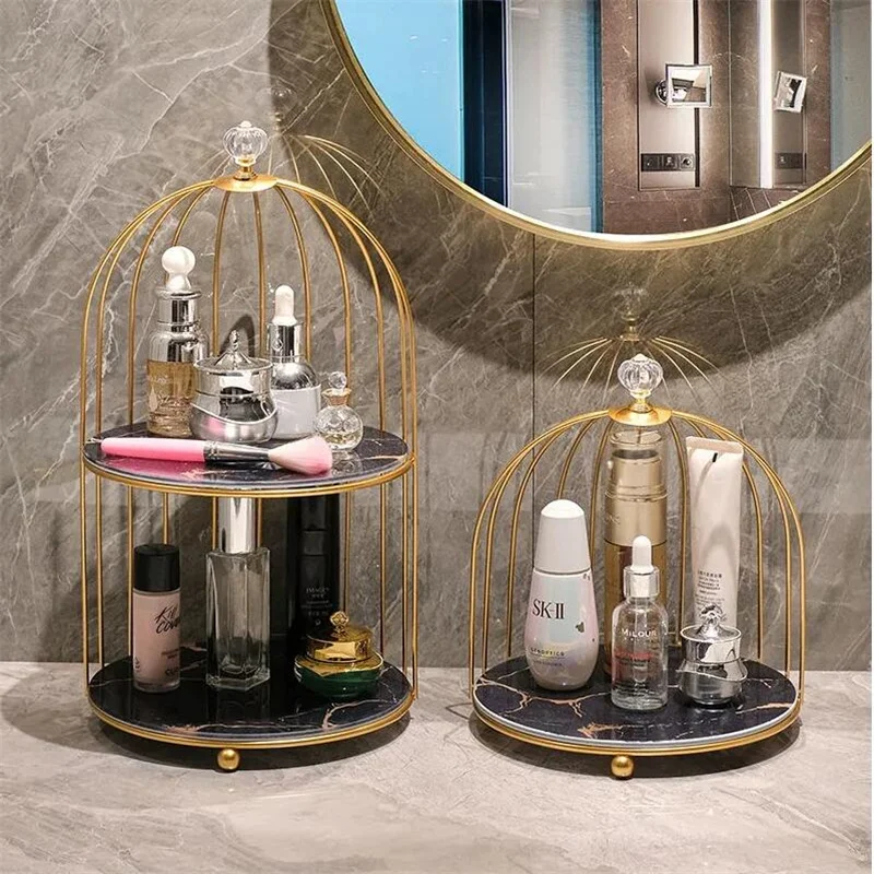 

Iron Art Nordic Style Bird Cage Rack Lipstick Perfume Cosmetic Skin Care Product Storage Rack Organize Table Rack Home Storage