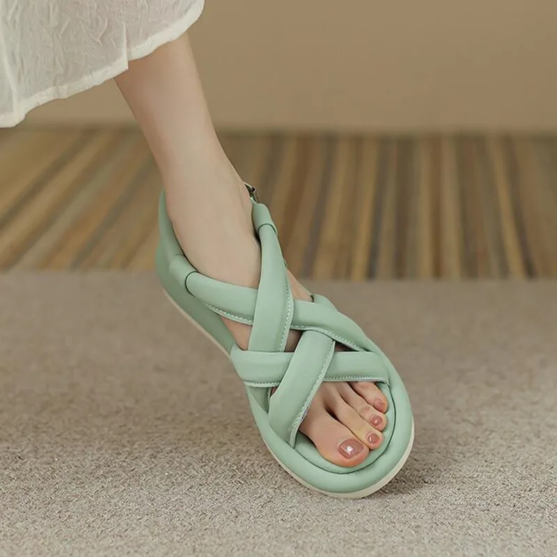 

Women's Thick Bottomed Muffin Cross With Soft Leather Soft Bottomed Beach Shoes 2022 Summer New Soft Leather Sandals Casual