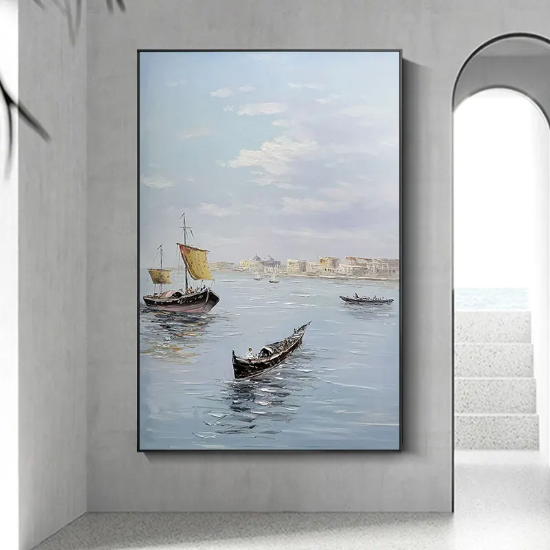 

Hand-painted Oil Painting Aisle Hanging Painting Nordic Abstract Sailboat Decorative Painting Office Mural Canvas Frameless