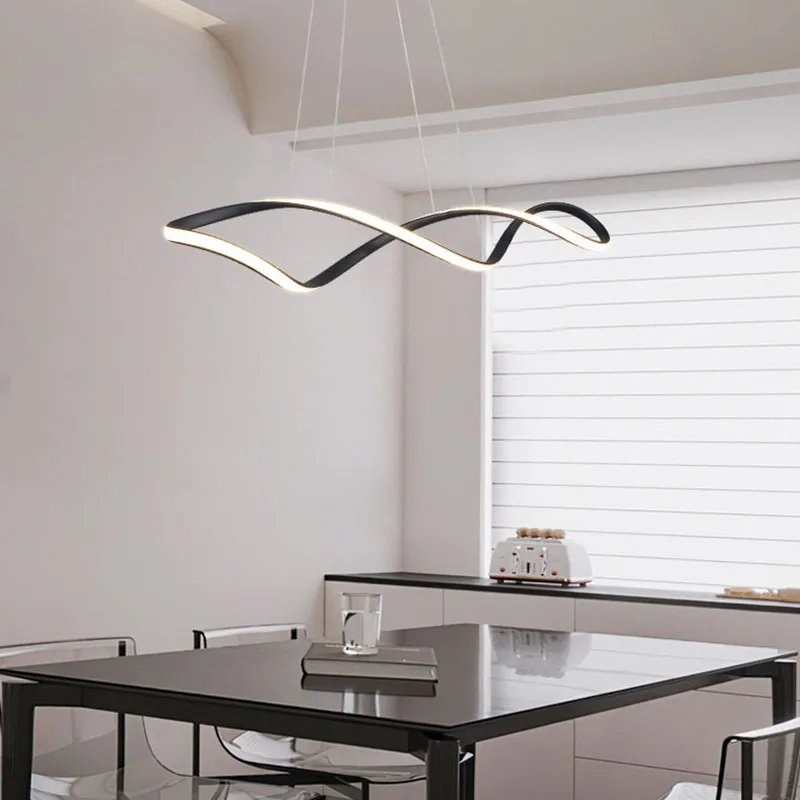 

Black Aluminium Irregular Ring Chandeliers For Kitchen Dining Room Bar 4000K Wire Adjustable Hang Lamp Home Deco