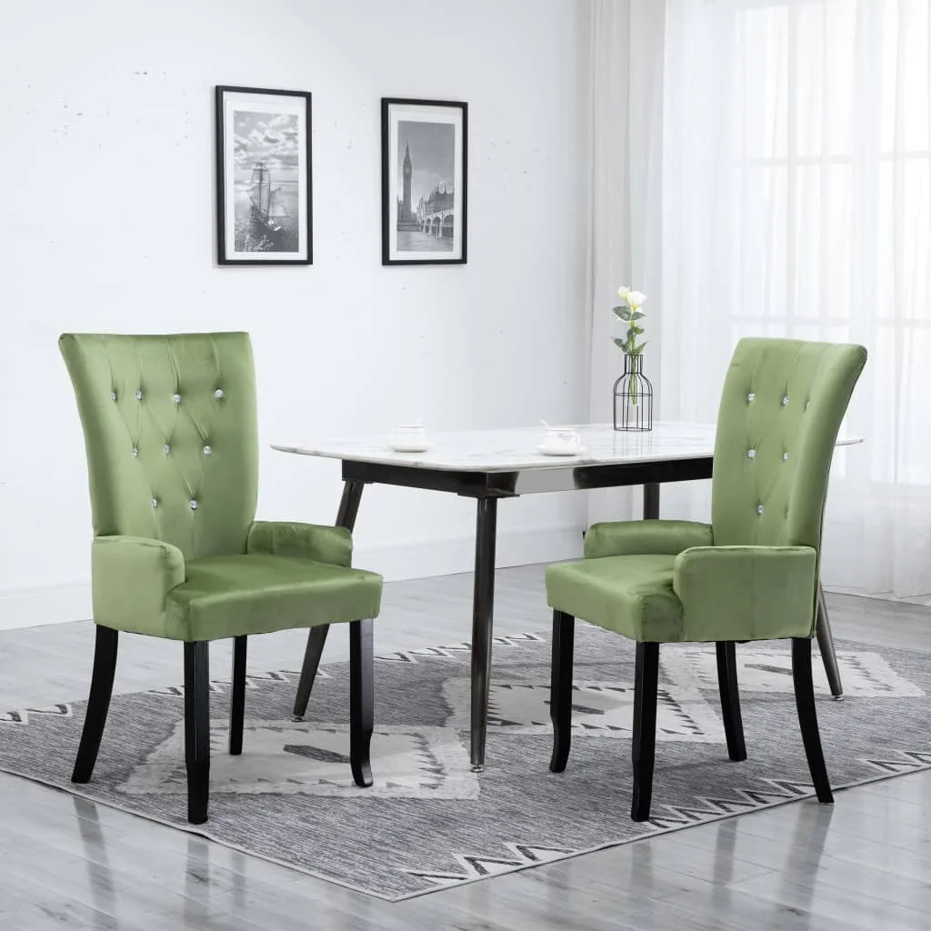 

Kitchen Dining Chairs Mid Century Chair Modern for Dining Room Decor with Armrests Light Green Velvet