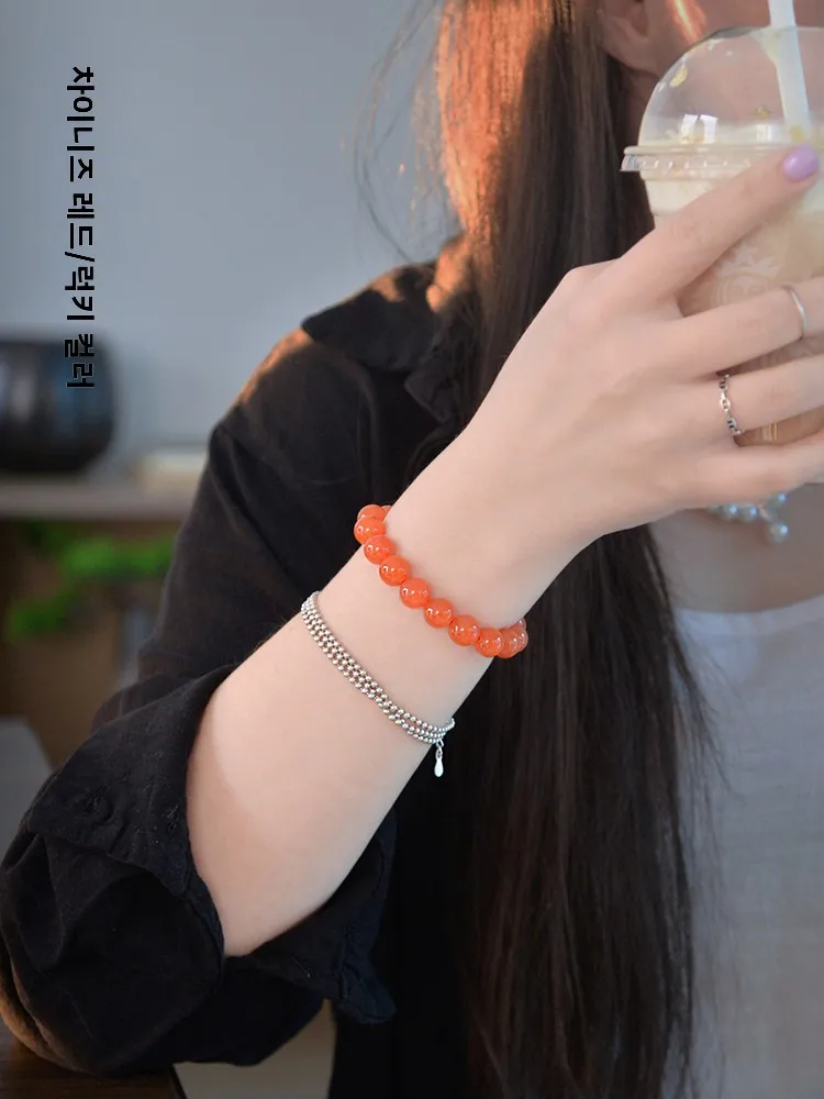 Натуральный Южный Красный Полноцветный Браслет Полный Мяса Бусины Будды