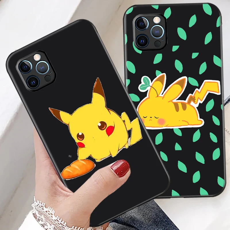 

Pokémon Pikachu Phone Case For Funda iPhone 11 12 13 Pro Max 12 Mini X XR XS Max 6 6s 7 8 Plus Coque Soft Carcasa Black Etui