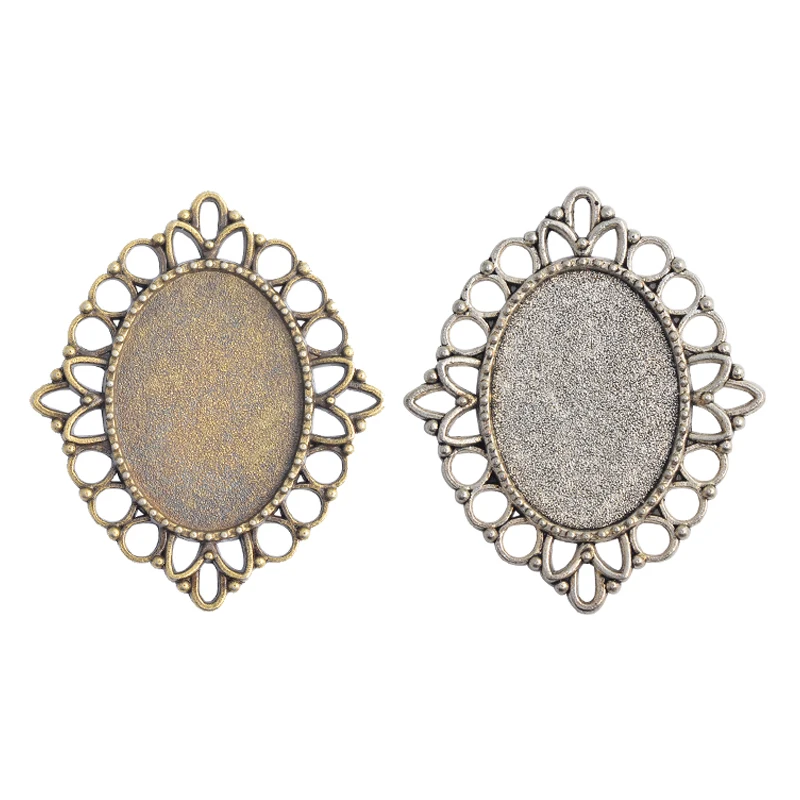 

10pcs 18x25mm Inner Size Black Antique Silver Plated/Bronze Black Classic Cameo Cabochon Base Setting Pendant necklace findings