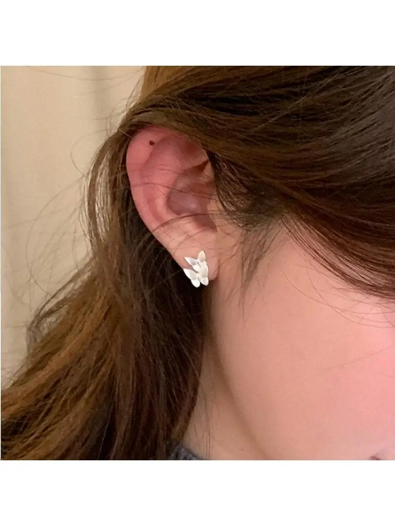 S925 Silver Needle Double Stud Earrings Women Korean Sle Ins Elegant Gentle Sweet Atmosphere All-Match Brushed Ea...
