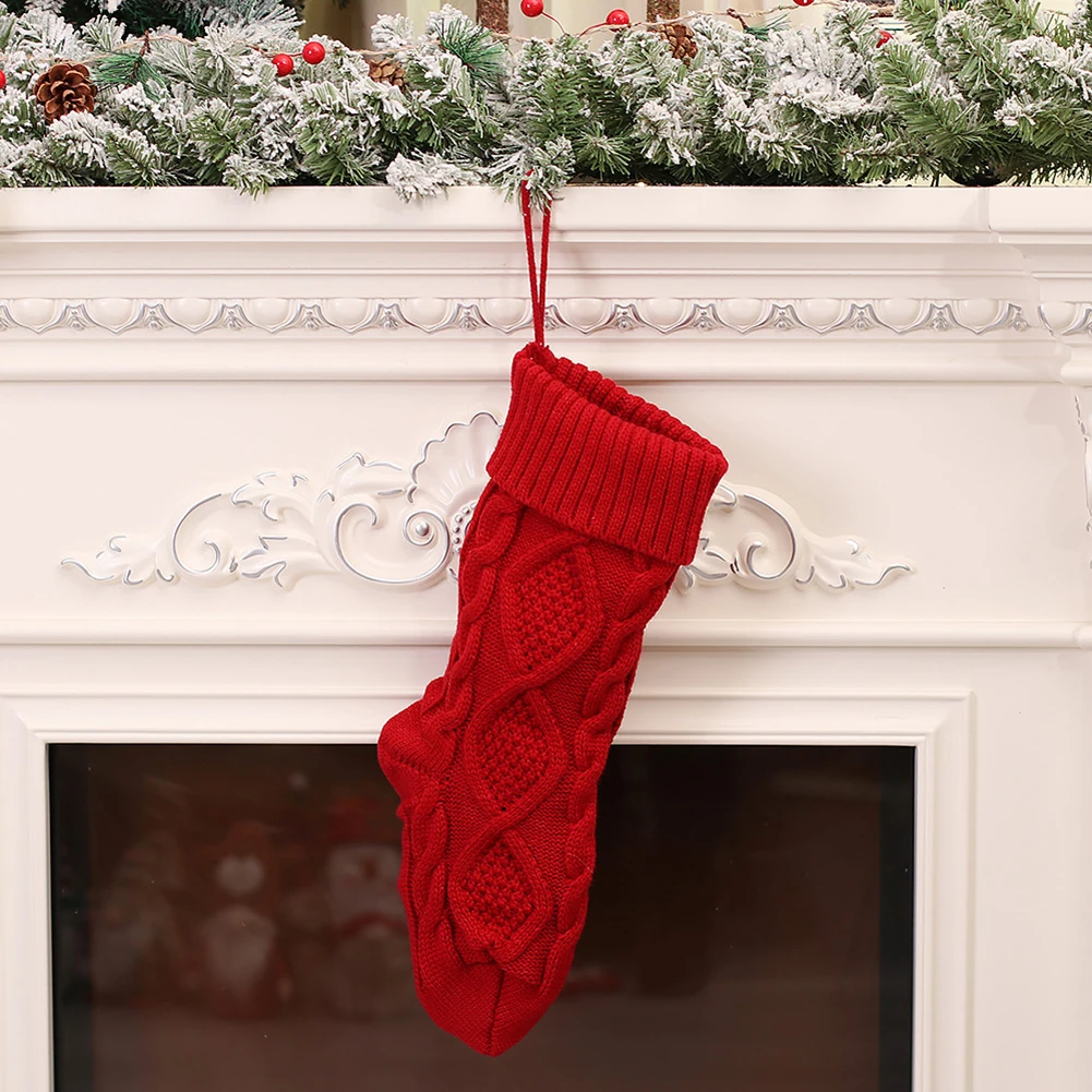 

Sock Christmas Stockings White/green/red 43*16CM Candy Decoration Elastic Floral Hanging Knitted Fabric Brand New