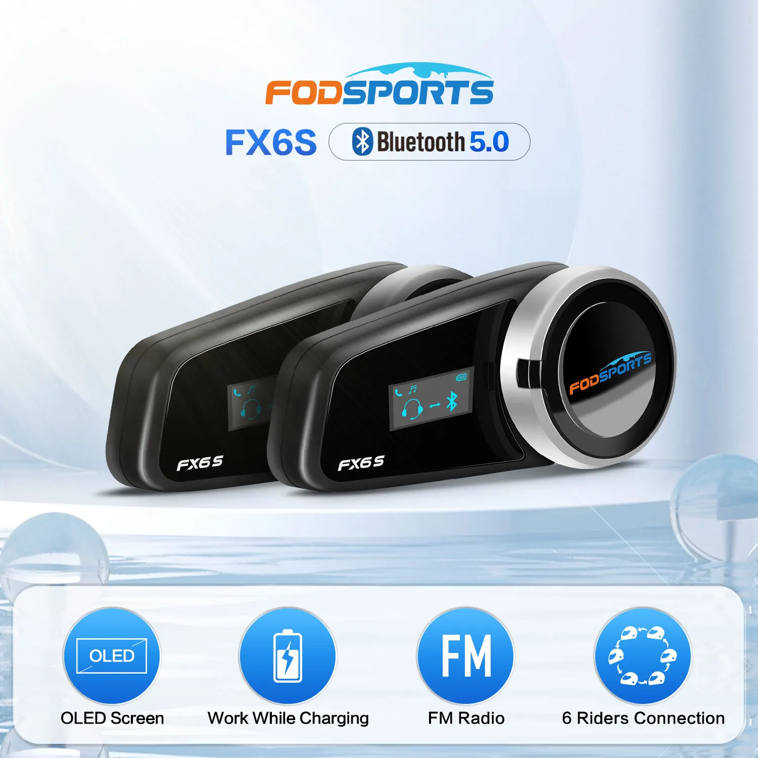 Fodsports FX6S Bluetooth 5.0 Intercom Motorcycle Helmet Headset Auriculares 6 Riders Intercomunicador Moto FM Radio Interphone