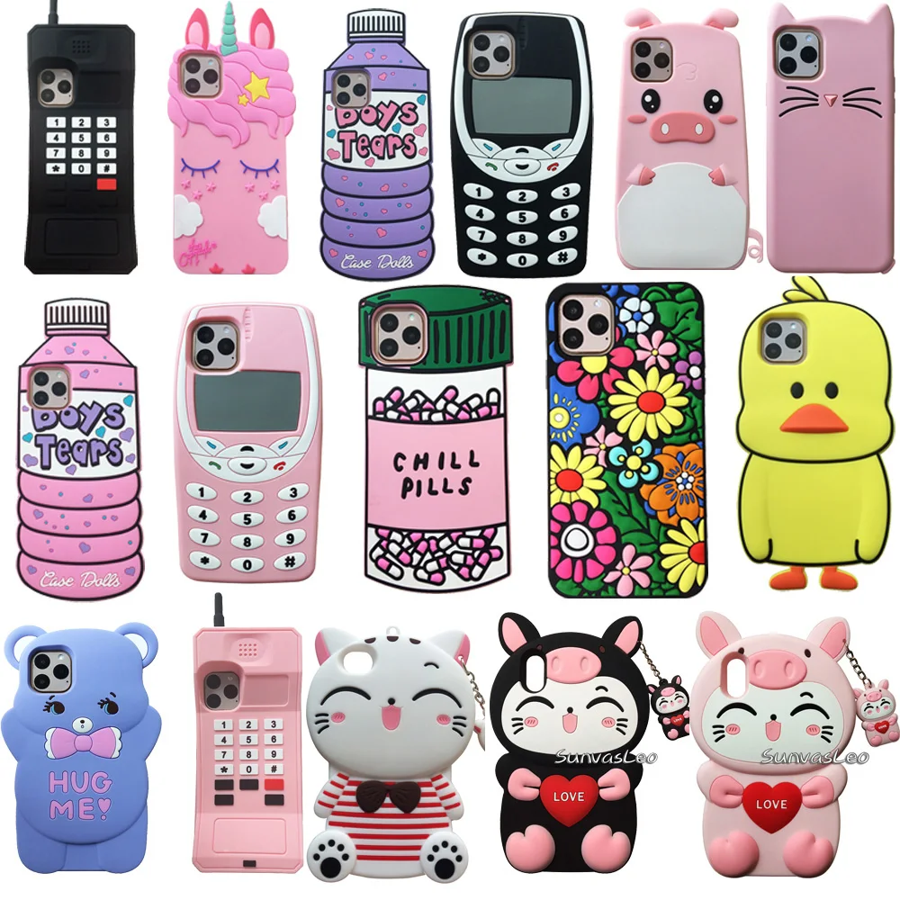 

For iPhone 6 7 8 11 12 Pro XR XS Max Plus Mini SE2020 3D Cartoon Animal Soft Silicon Case Phone Back Cover Skin Shell Shockproof