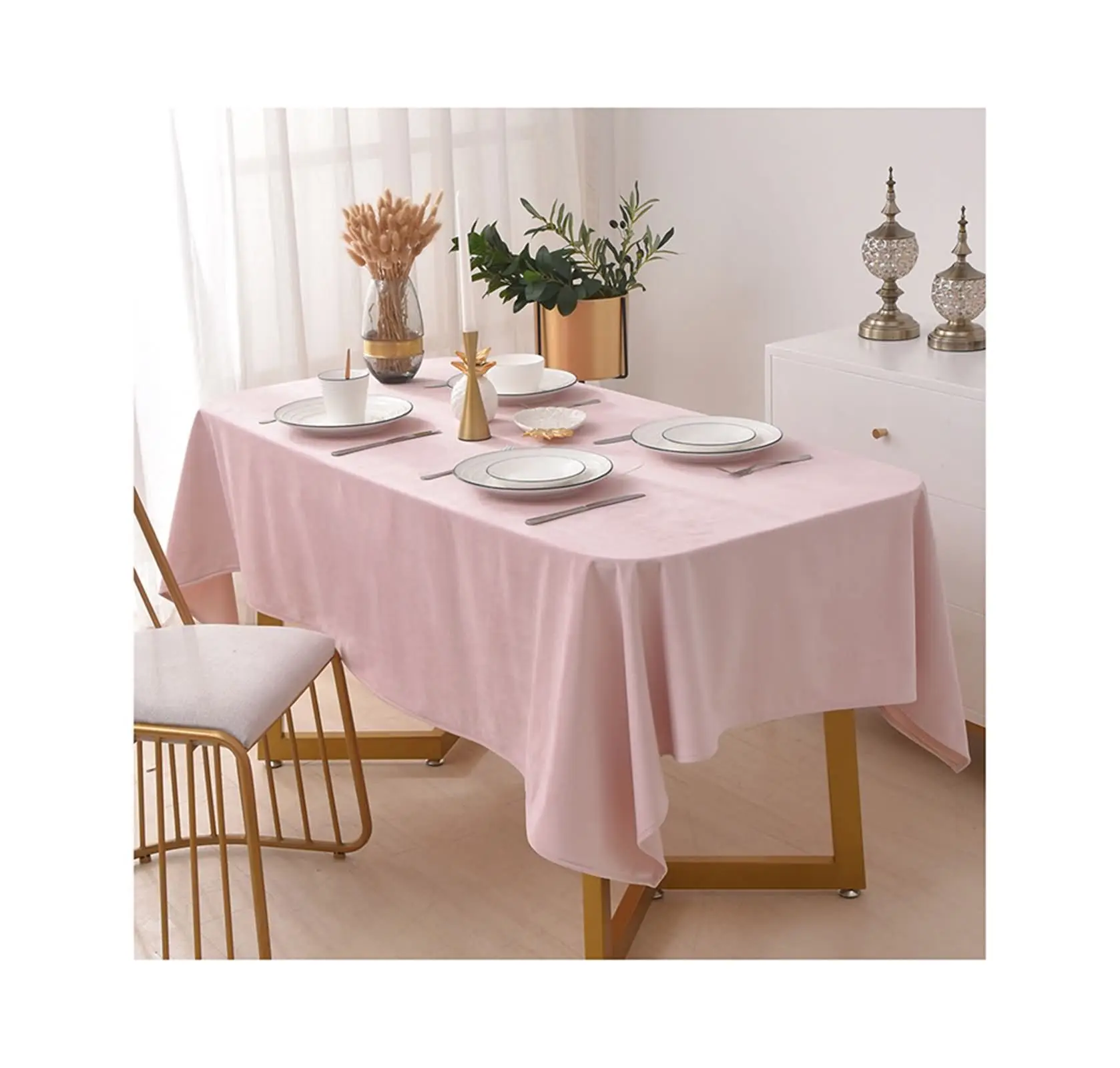 

Скатерти из полиэстера, водонепроницаемые чехлы для стола, простые однотонные розовые украшения для обеденного стола, журнального столика