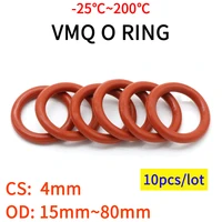 10pcs red vmq silicone ring gasket cs 4mm od 15 80mm silicon o ring gasket food grade rubber o ring vmq assortment hvac tools