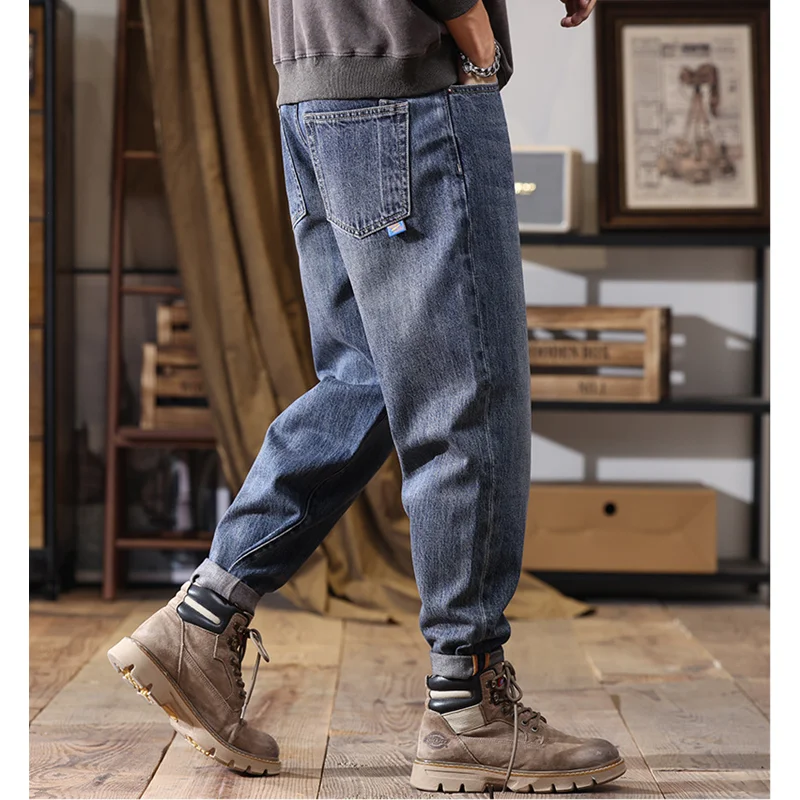 Streetwear Men 2022 Fashion New Style Pattern Vintage Recreational Blue Jeans Loose Straight Cylinder Haren Pants Autumn Female