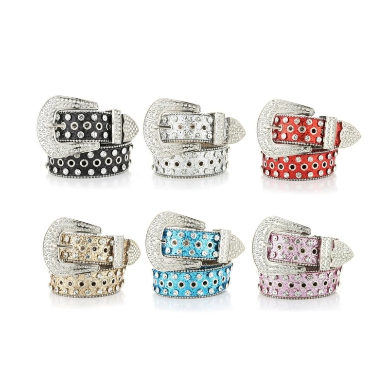 

Multi-Color Waist Belt Western Full Diamond Belt Cowgirl Cowboy Belt