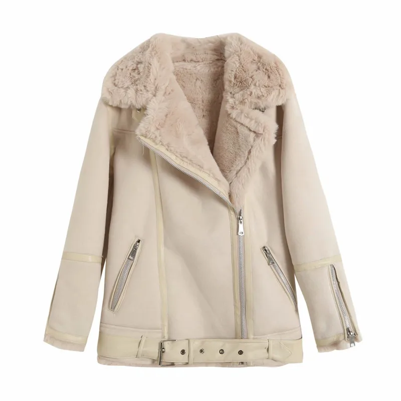Winter Fur Coat New Women Thick Faux Leather Sheepskin Coat Female Shearling Bomber Sheepskin Leather Jacket