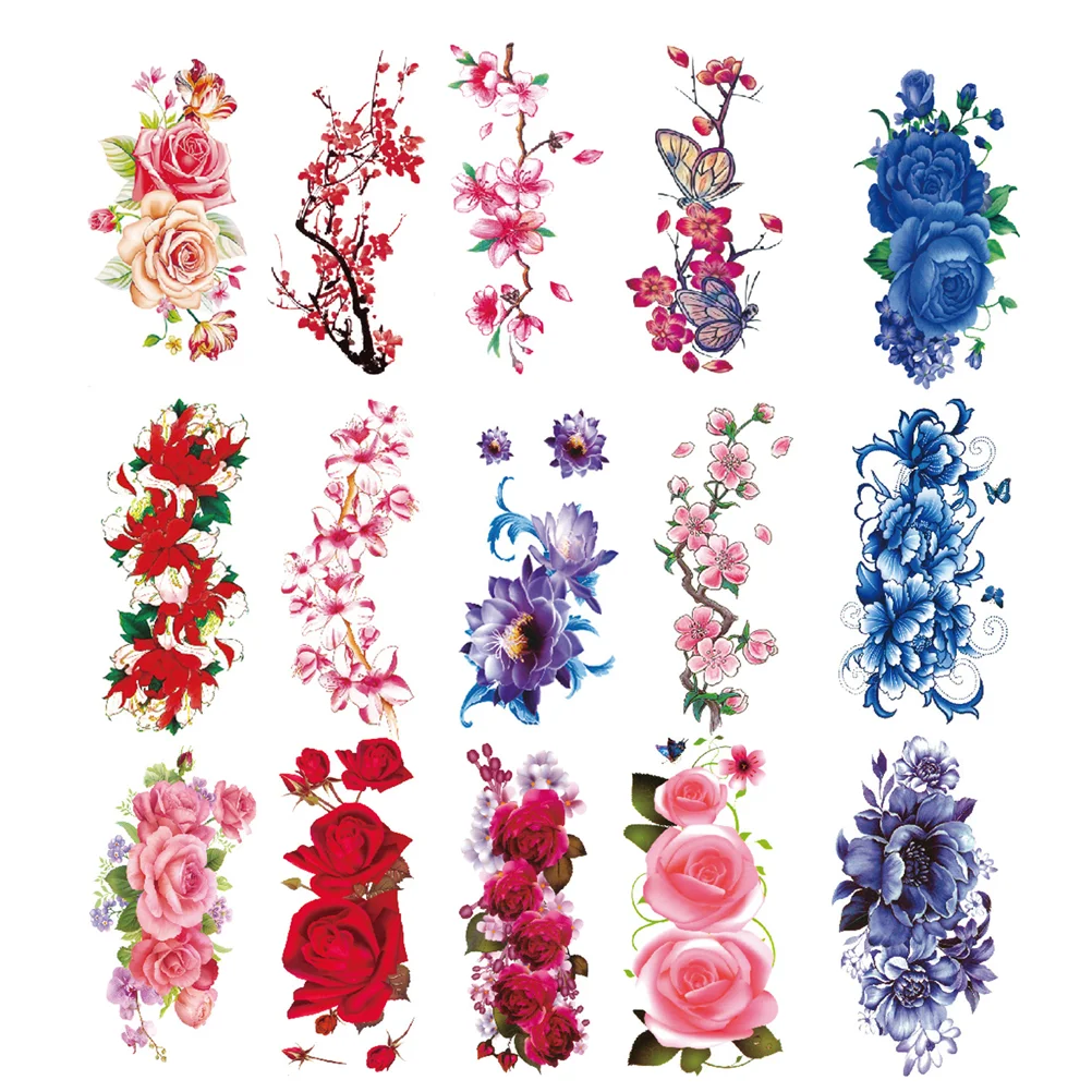 

15 Pcs Waterproof Sticker Flower Stickers Body Temporary Tattoos Adults Sakura Removable