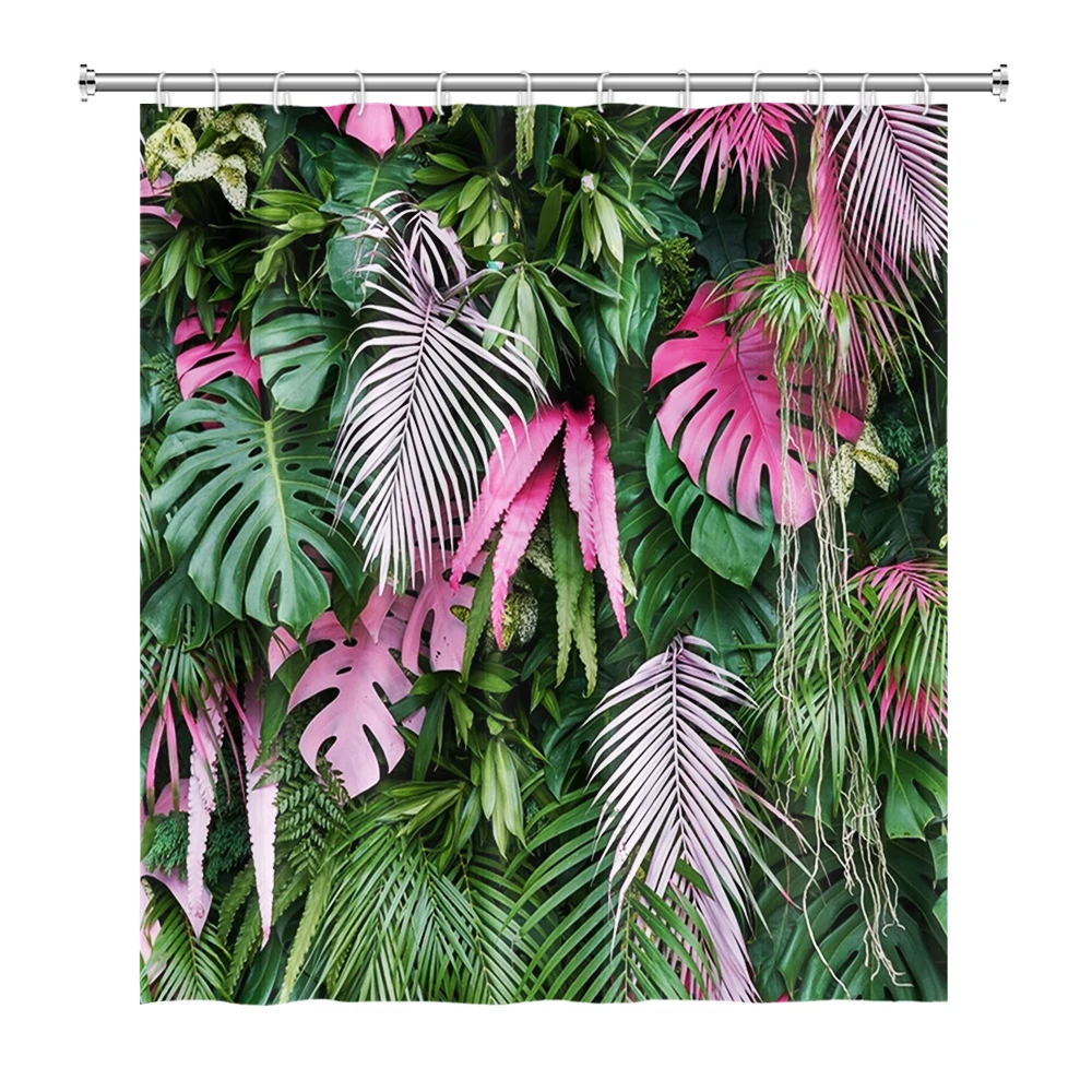 

Summer Tropical Green Leaves Shower Curtains Bathroom Bathtub Decoration Waterproof Polyester Bath Curtain Home Decor with Hooks