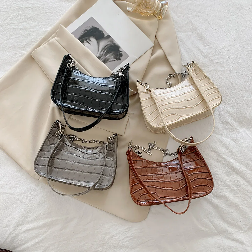 

Маленькие сумки на плечо в стиле ретро для женщин, Повседневные Сумки из искусственной кожи с узором под кожу аллигатора, сумки на плечо с це...