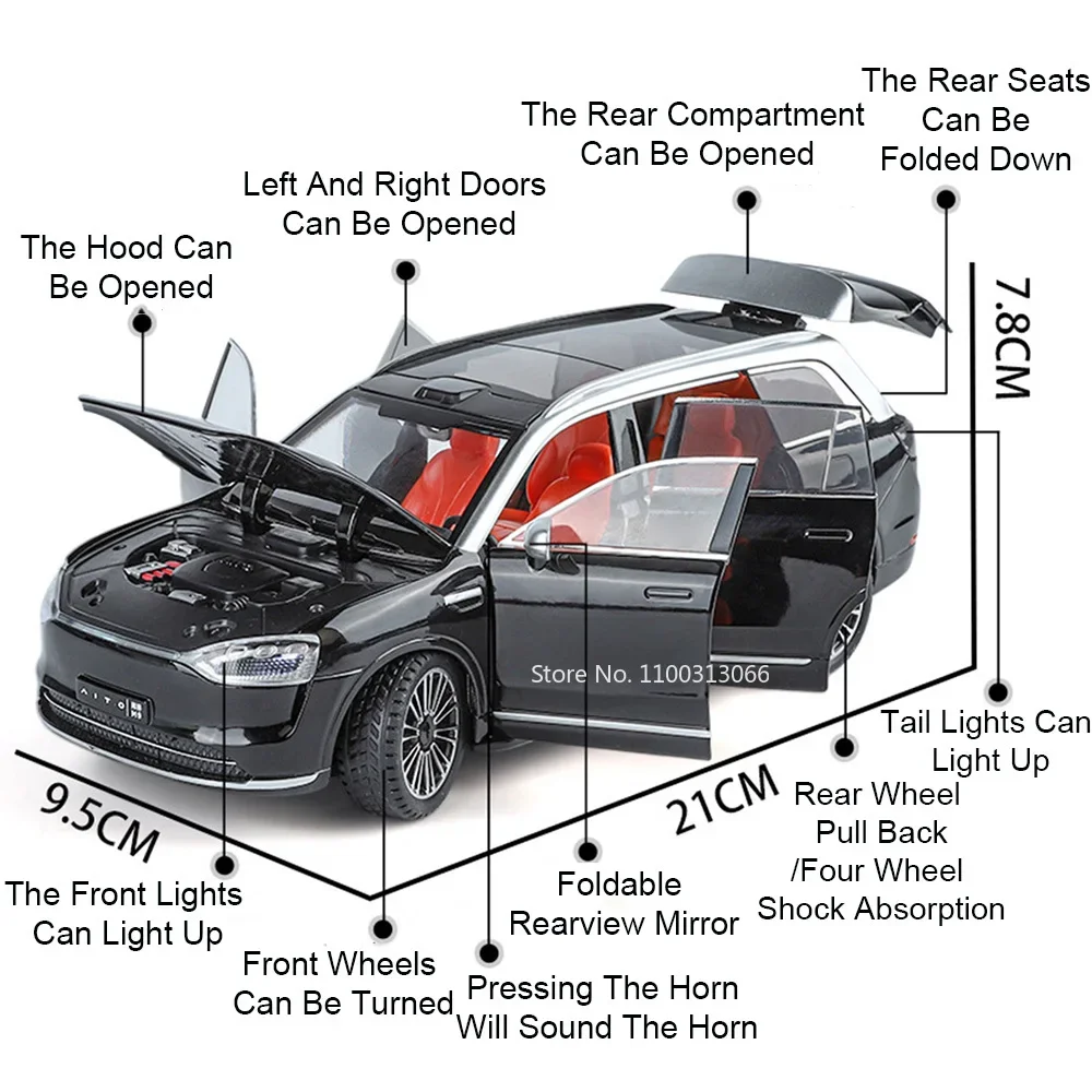 Масштаб 1/24 SERES AITO M9 модели из сплава литая под давлением игрушка 6 дверей открытый